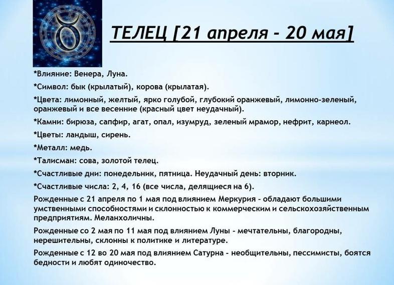 Характеристики знака зодиака Телец